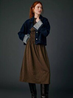 Daisy Street Brulee Drop Waist Smocked Puff Sleeve Midi Dress